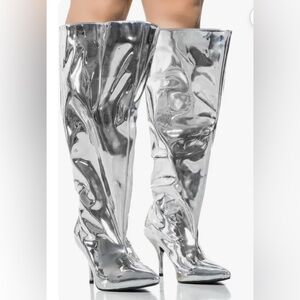 AKIRA Silver Knee-High Boots
